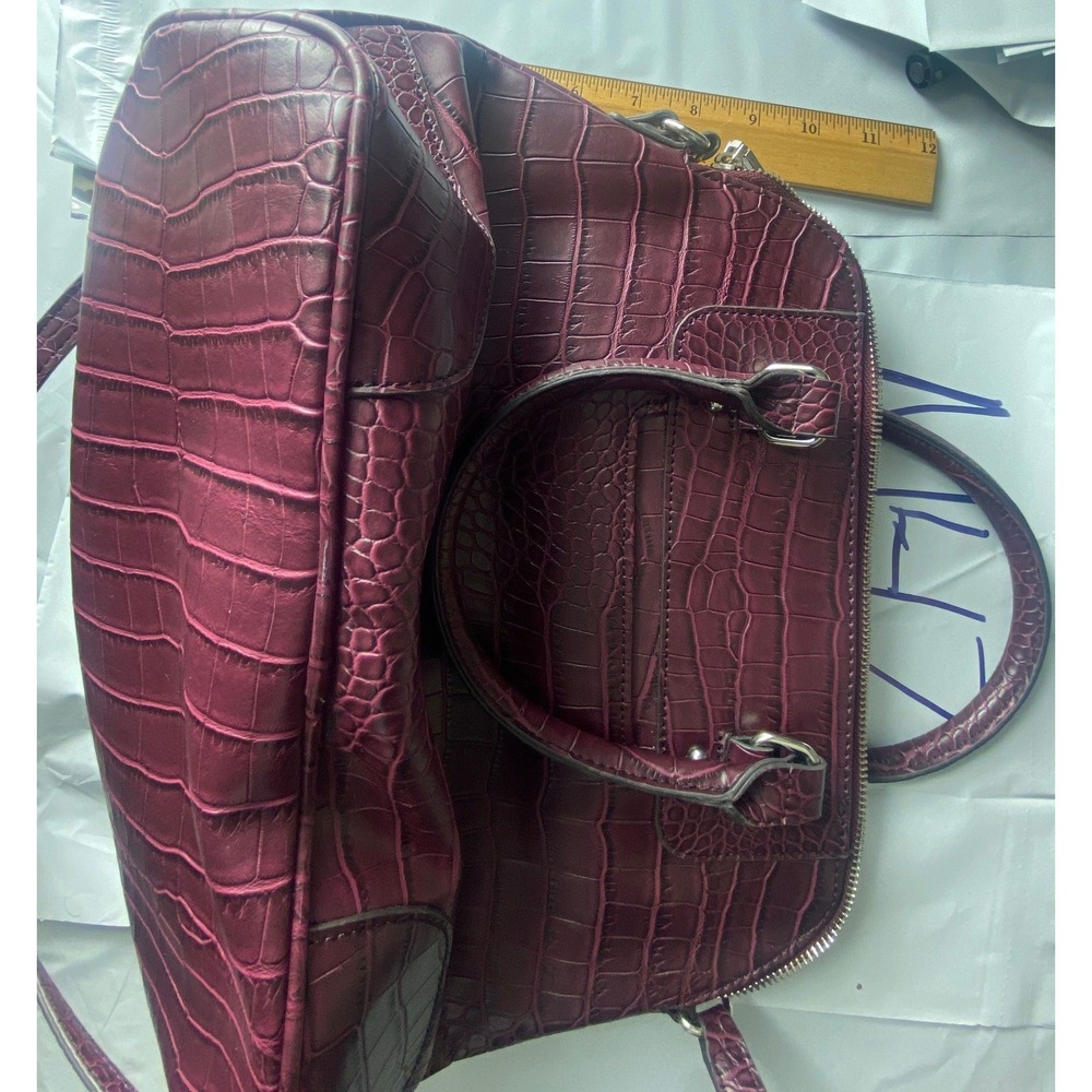 Maroon Crocodile Embossed Satchel Handbag Top Handle Bag